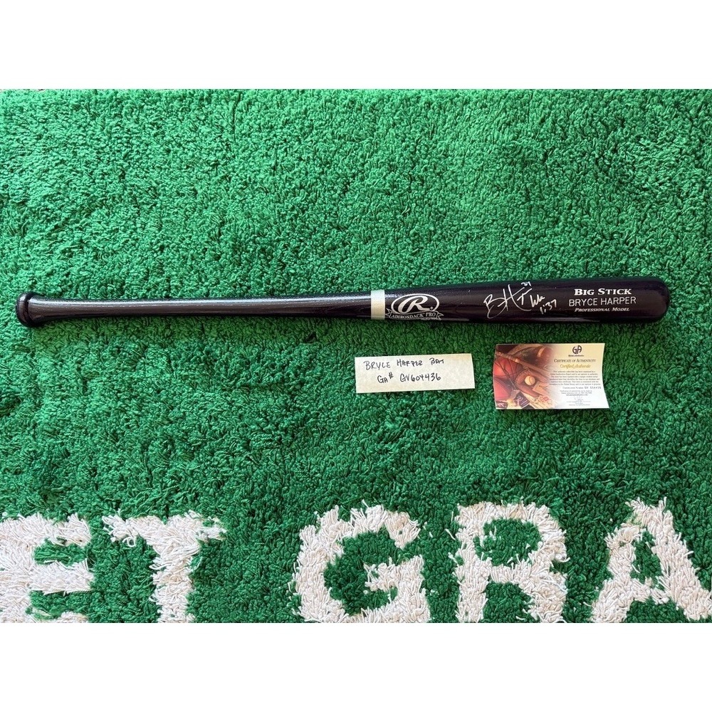 Rawlings Baseball Bat Bryce Harper OS Black Excellent Autographed COA GA 1/37